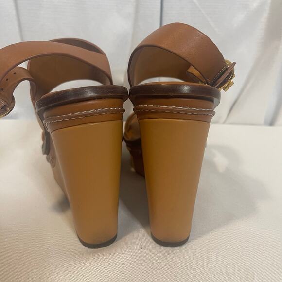 Tory Burch Selby 2 tone leather wedge sandals size 9-Preowned - Picture 3 of 12